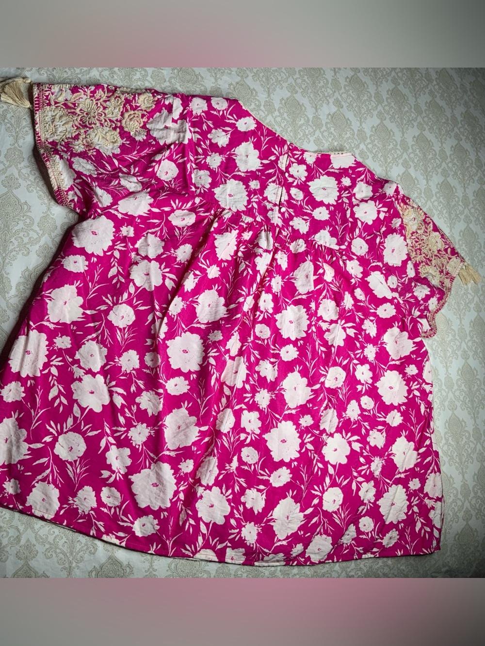 Savanna Jane Hot Pink Floral Embroidered Woven Top 3X - Picture 8 of 10